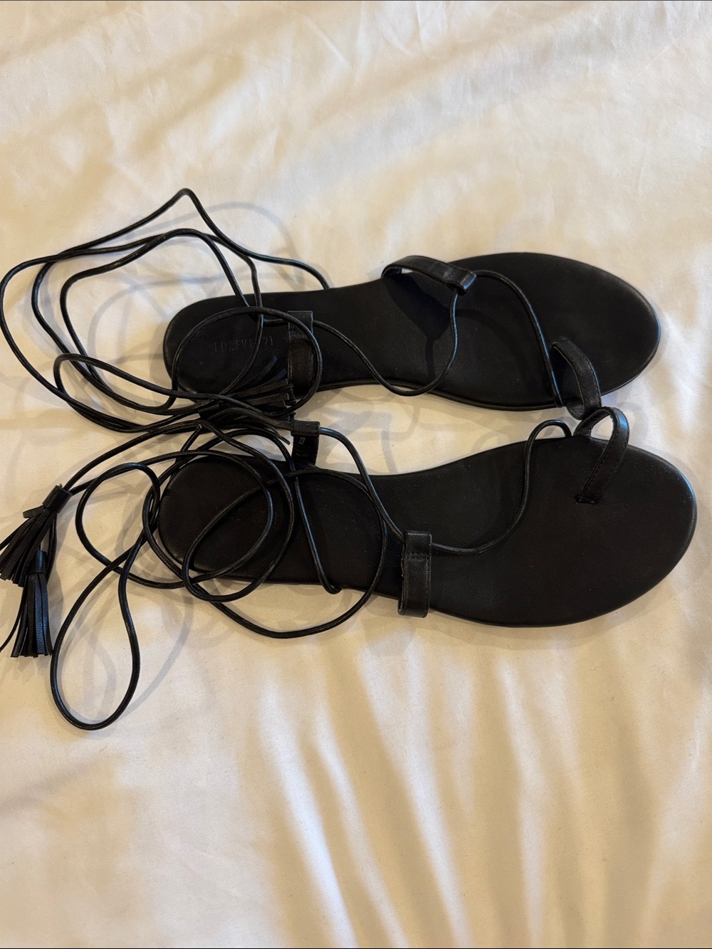 Black Lace-Up Flat Sandals 8.5
